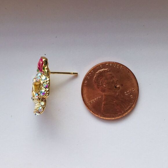 Dia De Los Muertos Sugar Skull Rose Crystal Earrings NWT - Picture 6 of 8